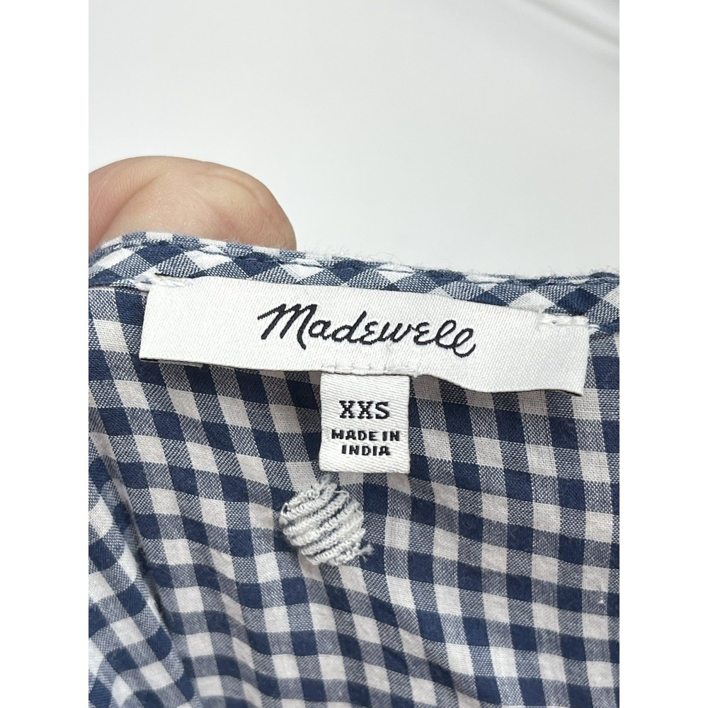 Madewell Gingham Embroidered Dot Puff Sleeve Midi Dress Navy White XXS - Picture 7 of 8